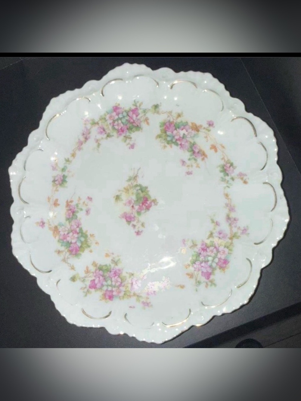 Austria Porcelain Floral Scalloped Edge 9” Plate with Pink Flower Pattern